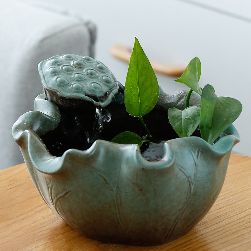 Lotus flowing water household fortune small fountain flowing water ornaments living room circulating water transfer office desktop humidifier decorations
