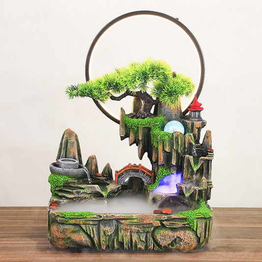 Creative alpine circulating water fish tank indoor entrance feng shui wheel resin ornaments