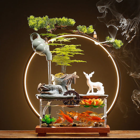 Hanging pot, bamboo rhyme, flowing water, water ornaments, circulating water fish tank, home living room, desk, porch decoration