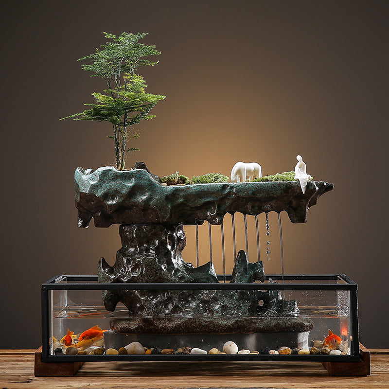 Empty mountain asked flowing water fountain ornaments office desktop Chinese style landscape