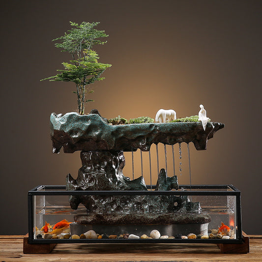 Empty mountain asked flowing water fountain ornaments office desktop Chinese style landscape