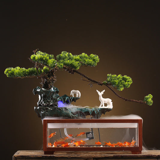 Chinese Zen fish tank water flow humidifier feng shui wheel ornaments rockery fountain landscape home living room decorations