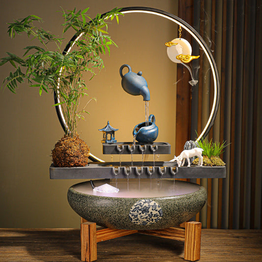 Lucky flowing water ornaments for living room, creative desktop, circulating water feature, fish tank, home entrance decoration