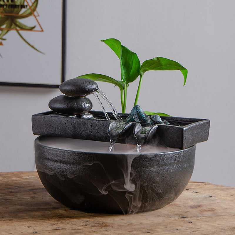 Landscape, water, wind, Zen, landscape, small goldfish tank, water pump, circulating ceramic water flow device, micro-landscape landscaping ornaments