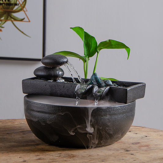 Landscape, water, wind, Zen, landscape, small goldfish tank, water pump, circulating ceramic water flow device, micro-landscape landscaping ornaments