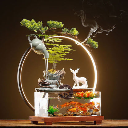 Hanging pot, bamboo rhyme, flowing water, water ornaments, circulating water fish tank, home living room, desk, porch decoration