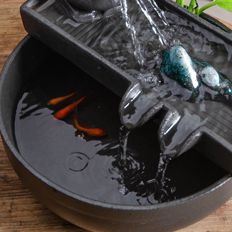 Landscape, water, wind, Zen, landscape, small goldfish tank, water pump, circulating ceramic water flow device, micro-landscape landscaping ornaments