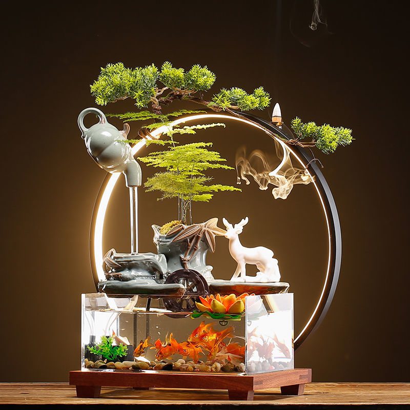Hanging pot, bamboo rhyme, flowing water, water ornaments, circulating water fish tank, home living room, desk, porch decoration