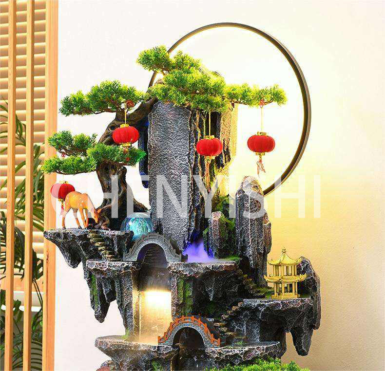 CHENYISHI Resin Fountain Style Rockery Flowing Water Fountain Living Room Ornaments For Wealth Decoration Traditional Waterfalls