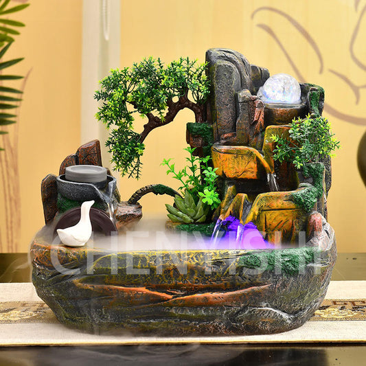 CHENYISHI Rockery Bonsai Living Room Indoor Landscape Fountain Flowing Water Wealth Ornaments Pastoral Fish Pond Gifts