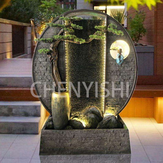 CHENYISHI Large Water Zen Fountain Pool Garden Waterscape B&B Landscaping Balcony Fish Pond Rockery Double-sided Flowing Water Ornaments