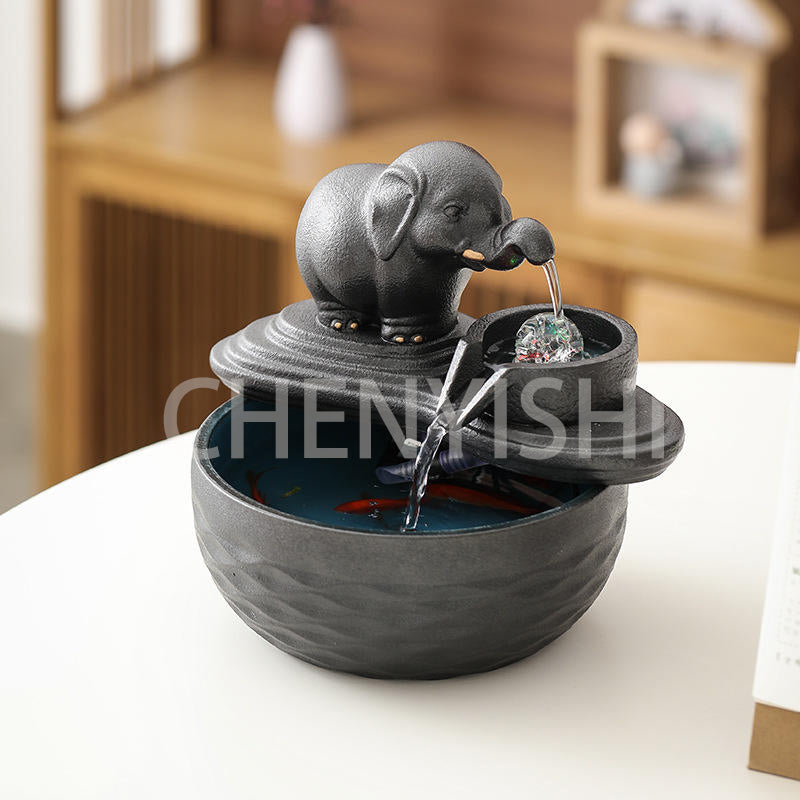 Customized LOGO Elephant Flowing Water Ornaments Attract Wealth Living Room Flowing Crystal Ball Fenshui Lucky Peaceful Fountain