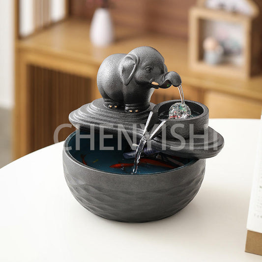 Customized LOGO Elephant Flowing Water Ornaments Attract Wealth Living Room Flowing Crystal Ball Fenshui Lucky Peaceful Fountain