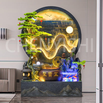Round rockery water curtain wall