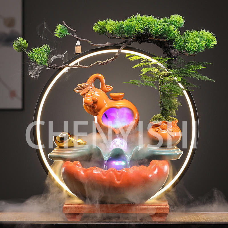 CHENYISHI Lucky Waterfall Table Top Fountain Creative Fortune Flowing Water Ornaments Living Room Office Decorations Desktop Chinese Gift