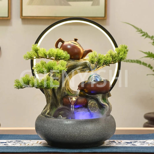 CHENYISHI Rockery Flowing Water To Make Money Alpine Waterwheel Circulating Water Office Living Room Decoration Fengshui Ornaments