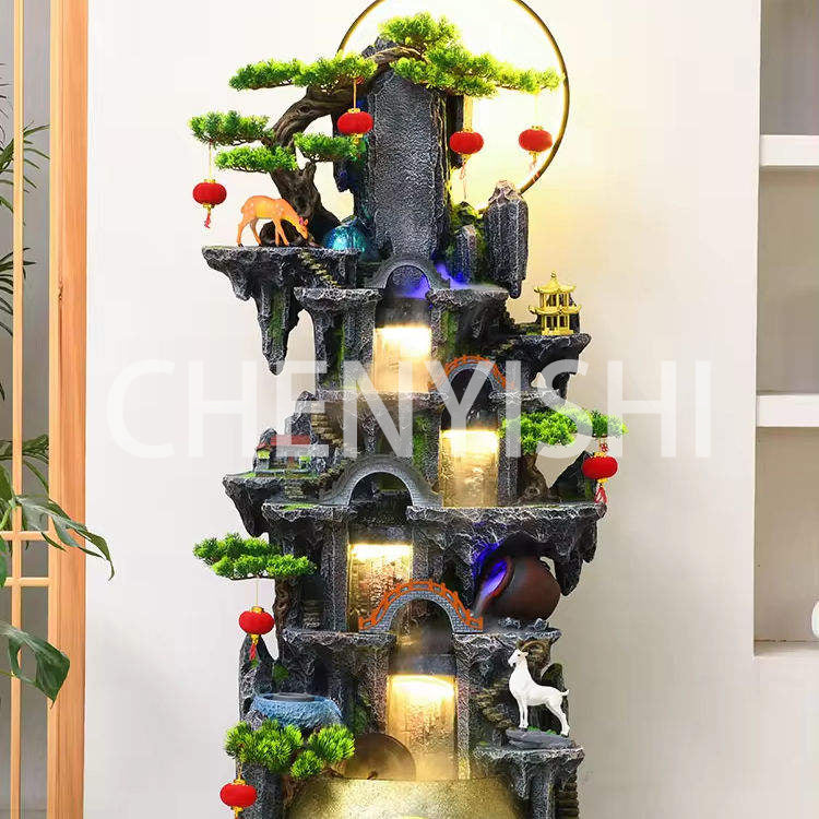 CHENYISHI Resin Fountain Style Rockery Flowing Water Fountain Living Room Ornaments For Wealth Decoration Traditional Waterfalls