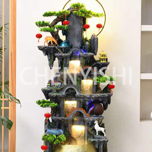 CHENYISHI Resin Fountain Style Rockery Flowing Water Fountain Living Room Ornaments For Wealth Decoration Traditional Waterfalls