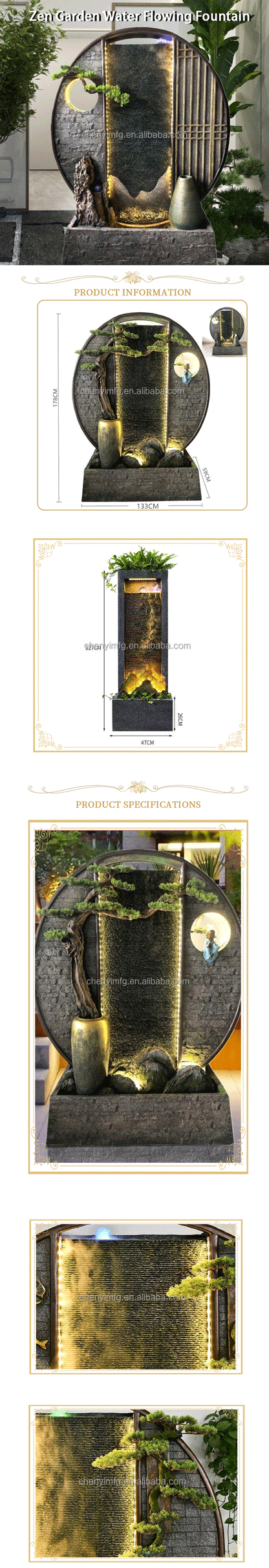 CHENYISHI Large Water Zen Fountain Pool Garden Waterscape B&B Landscaping Balcony Fish Pond Rockery Double-sided Flowing Water Ornaments