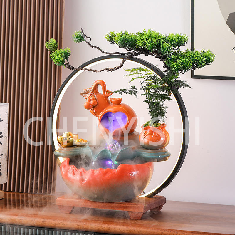 CHENYISHI Lucky Waterfall Table Top Fountain Creative Fortune Flowing Water Ornaments Living Room Office Decorations Desktop Chinese Gift