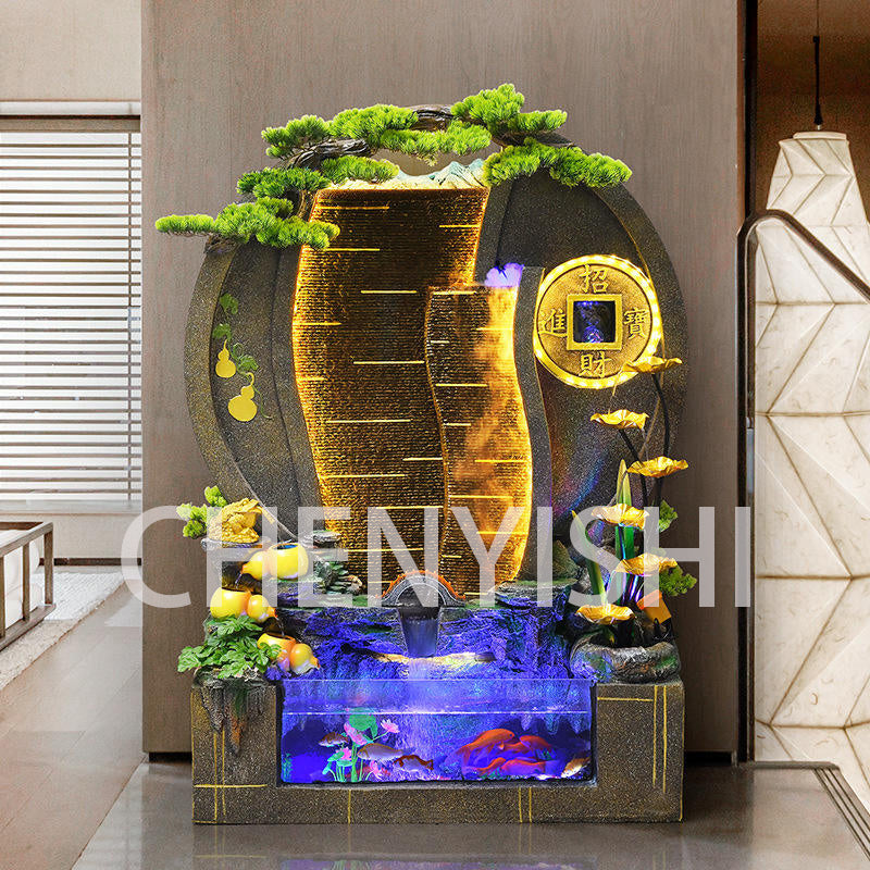 CHENYISHI Large Water Curtain Wall Rockery Flowing Water Fountain Decoration Living Room Office Courtyard Villa Fortune Feng Shui Wheel