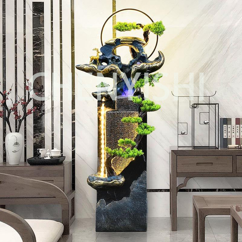 CHENYISHI New Chinese-style Hotel Villa Lobby Fortune-enhancing Ornaments Large Water Curtain Wall Flowing Water Fountain Entrance Decor