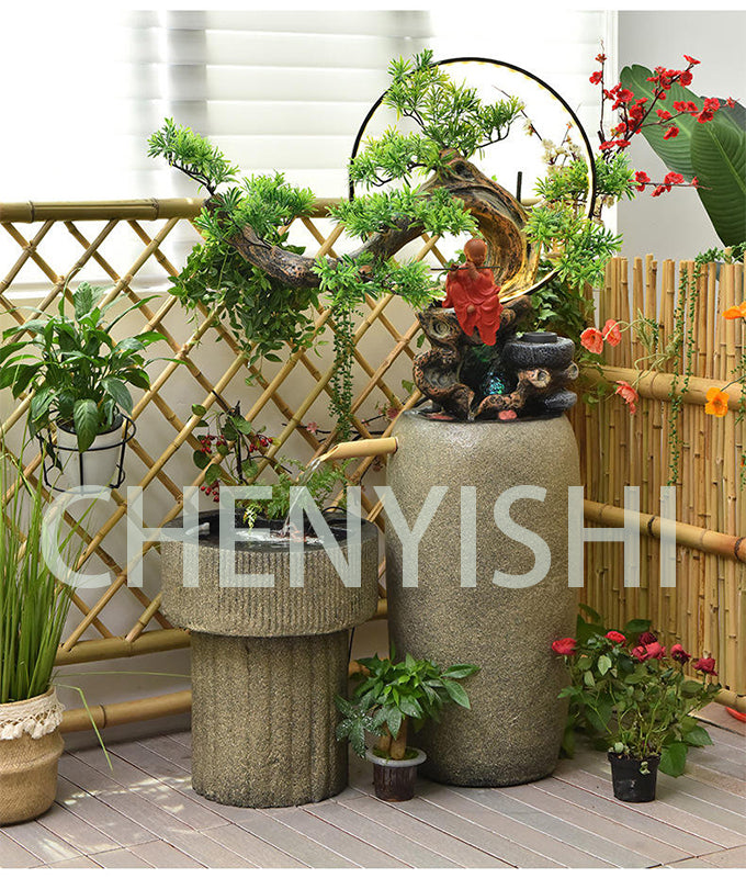 CHENYISHI Zen Garden Outdoor Water Fountain LED Light Fountain Fish Pond Watermill Set Home Yard Decoration Housewarming Minimalist Zen
