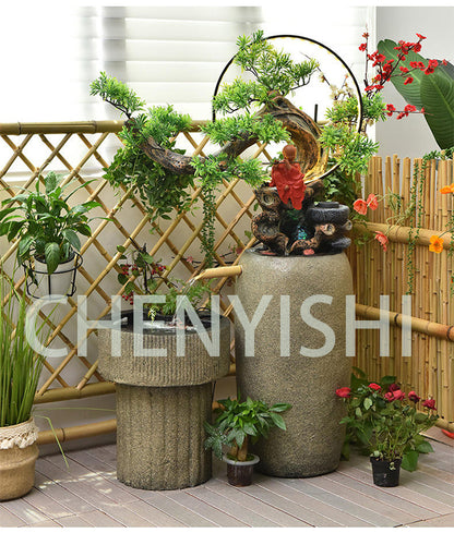 CHENYISHI Zen Garden Outdoor Water Fountain LED Light Fountain Fish Pond Watermill Set Home Yard Decoration Housewarming Minimalist Zen
