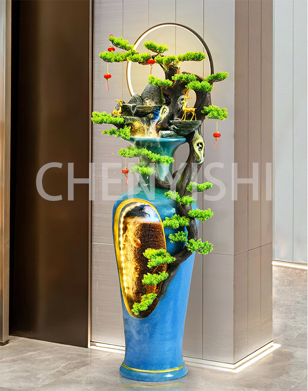 CHENYISHI New Chinese Style Blue Flowing Water Fountain Home Living Room Floor Decoration Large Ornaments Club Landscape shop opening gift
