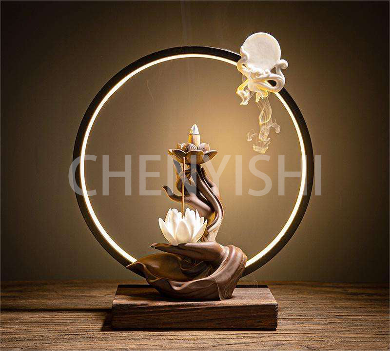 CHENYISHI Buddha Purple Sand Backflow Incense Burner Zen Bergamot Lotus Heart Lamp Circle Ornaments Ceramic Incense Holder Ornaments