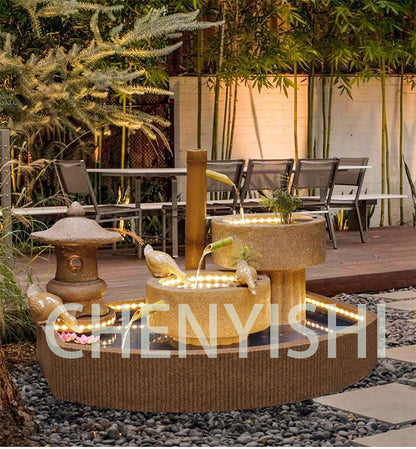 CHENYISHI Pastoral Japanese Water Fountain Sandstone Yard Landscape Courtyard Fish Pond Flowing Water Ornaments Rockery Fountain