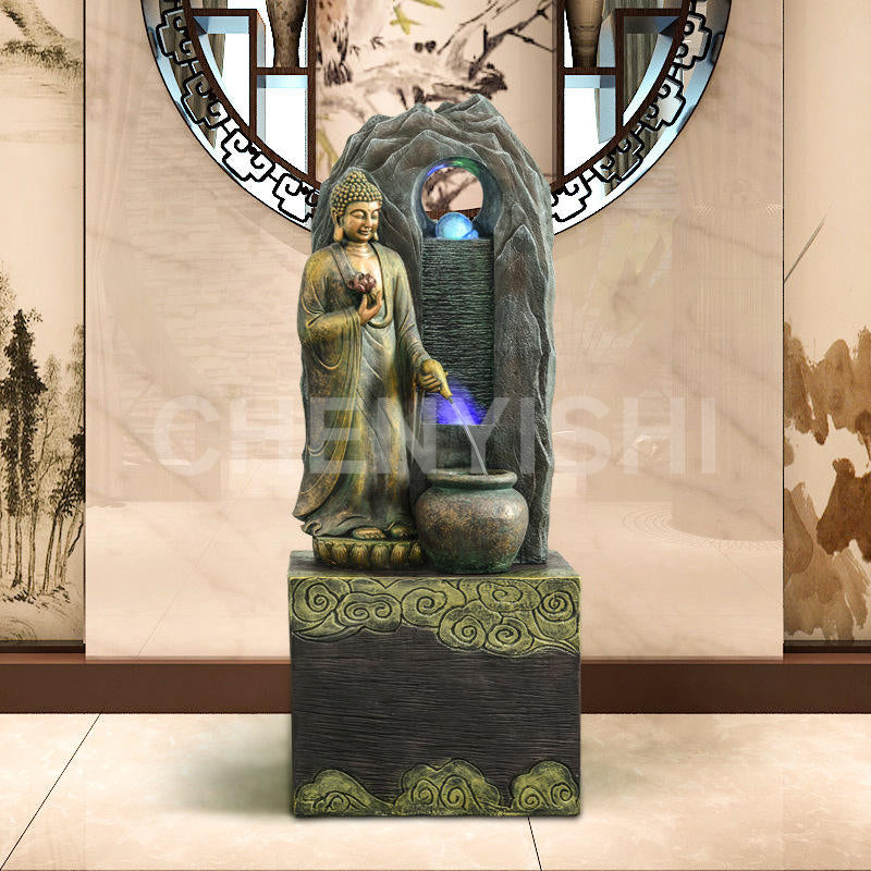 CHENYISHI Southeast Asian Buddha Statue Flowing Water Ornaments Living Room Tea Room Fountain Humidifier Club Office Zen Money-making