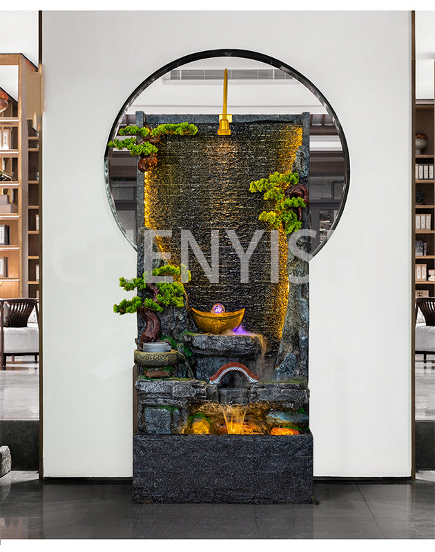 CHENYISHI Water Curtain Wall Rockery Flowing Water Fountain Landscape Water Feature Wall Wealth-promoting Ornaments Home Decor
