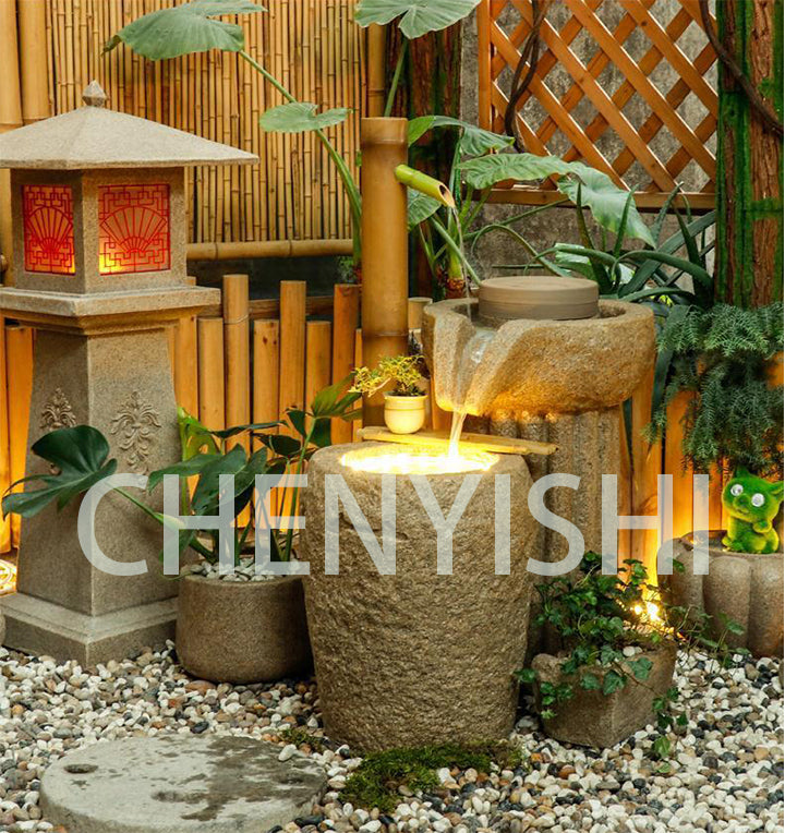 CHENYISHI Pastoral Japanese Water Fountain Sandstone Yard Landscape Courtyard Fish Pond Flowing Water Ornaments Rockery Fountain