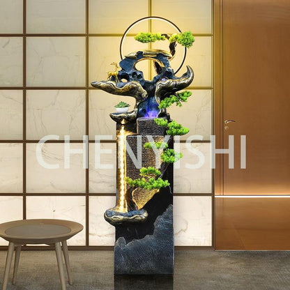 CHENYISHI New Chinese-style Hotel Villa Lobby Fortune-enhancing Ornaments Large Water Curtain Wall Flowing Water Fountain Entrance Decor
