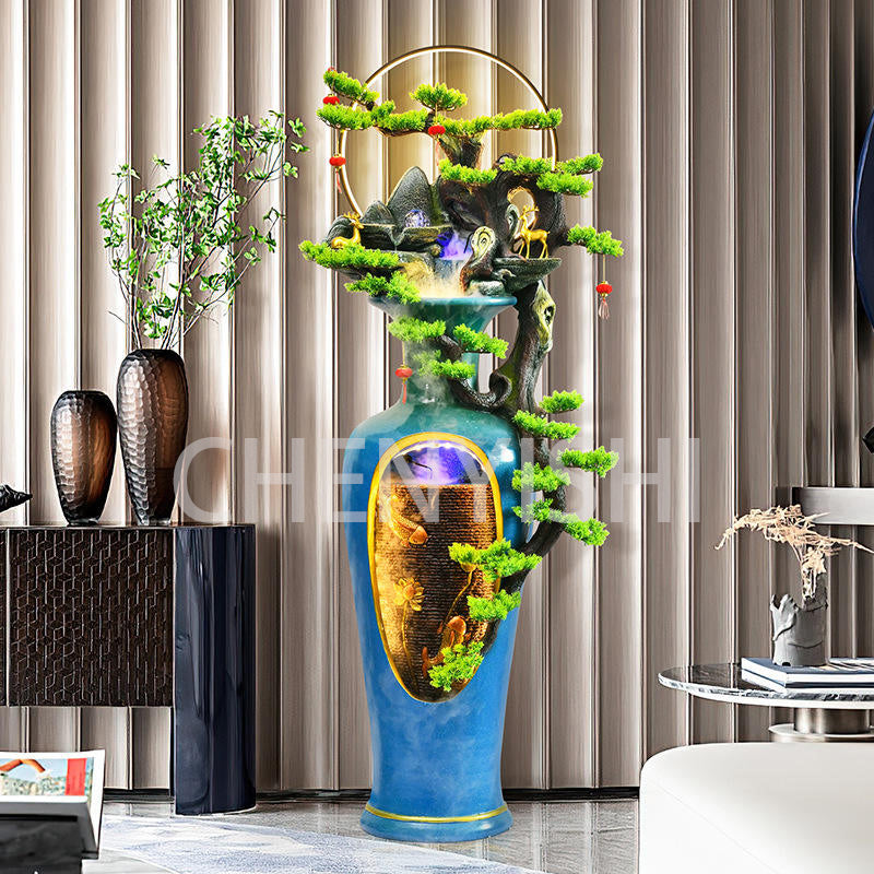 CHENYISHI New Chinese Style Blue Flowing Water Fountain Home Living Room Floor Decoration Large Ornaments Club Landscape shop opening gift