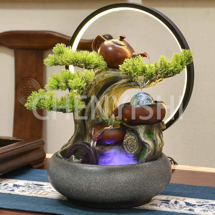 CHENYISHI Rockery Flowing Water To Make Money Alpine Waterwheel Circulating Water Office Living Room Decoration Fengshui Ornaments