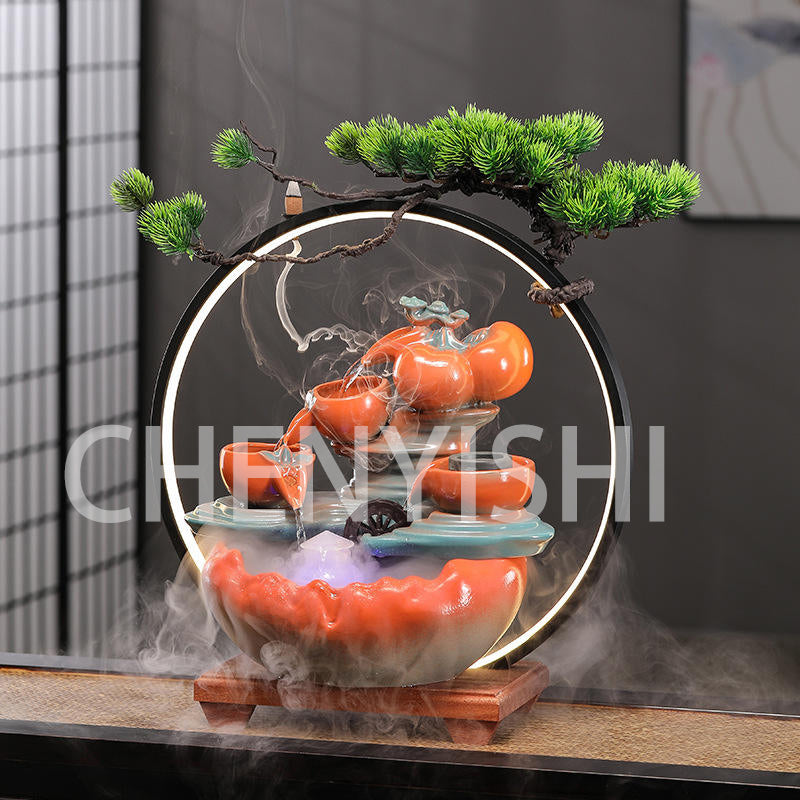 CHENYISHI Lucky Waterfall Table Top Fountain Creative Fortune Flowing Water Ornaments Living Room Office Decorations Desktop Chinese Gift