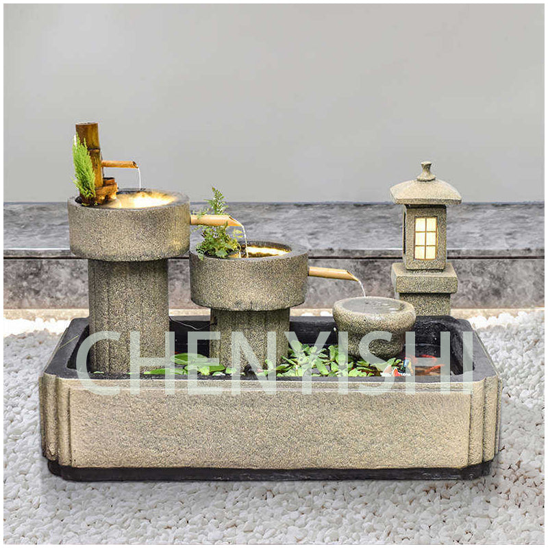 CHENYISHI Zen Garden Outdoor Water Fountain LED Light Fountain Fish Pond Watermill Set Home Yard Decoration Housewarming Minimalist Zen