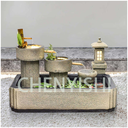 CHENYISHI Zen Garden Outdoor Water Fountain LED Light Fountain Fish Pond Watermill Set Home Yard Decoration Housewarming Minimalist Zen