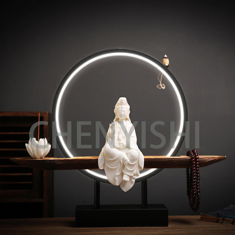CHENYISHI Creative White Porcelain Guanyin Buddha Statue Zen Home Tea Room Decorations Aromatherapy Furnace Backflow Incense Burner Lamp