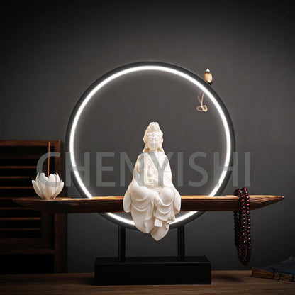 CHENYISHI Creative White Porcelain Guanyin Buddha Statue Zen Home Tea Room Decorations Aromatherapy Furnace Backflow Incense Burner Lamp