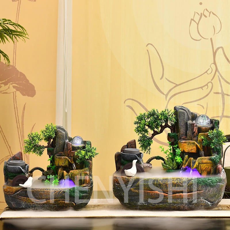 CHENYISHI Rockery Bonsai Living Room Indoor Landscape Fountain Flowing Water Wealth Ornaments Pastoral Fish Pond Gifts