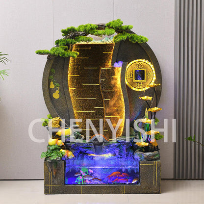 CHENYISHI Large Water Curtain Wall Rockery Flowing Water Fountain Decoration Living Room Office Courtyard Villa Fortune Feng Shui Wheel