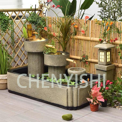 CHENYISHI Zen Garden Outdoor Water Fountain LED Light Fountain Fish Pond Watermill Set Home Yard Decoration Housewarming Minimalist Zen