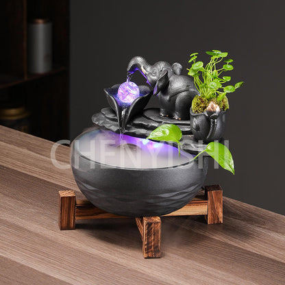 Customized LOGO Elephant Flowing Water Ornaments Attract Wealth Living Room Flowing Crystal Ball Fenshui Lucky Peaceful Fountain