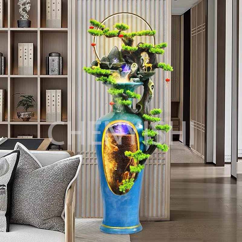 CHENYISHI New Chinese Style Blue Flowing Water Fountain Home Living Room Floor Decoration Large Ornaments Club Landscape shop opening gift