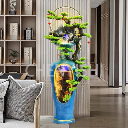 CHENYISHI New Chinese Style Blue Flowing Water Fountain Home Living Room Floor Decoration Large Ornaments Club Landscape shop opening gift