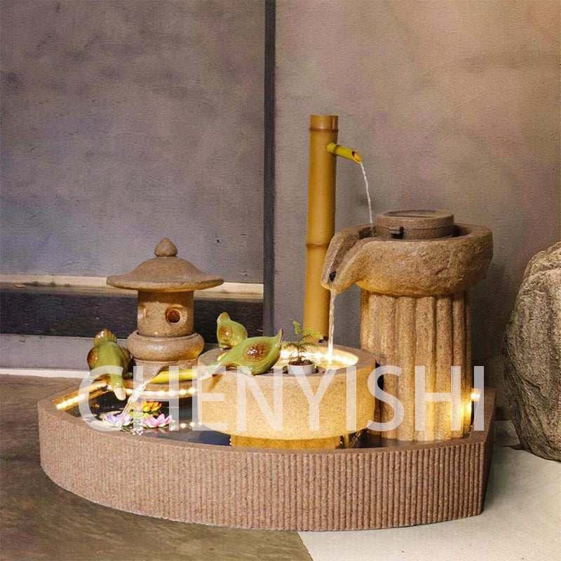 CHENYISHI Pastoral Japanese Water Fountain Sandstone Yard Landscape Courtyard Fish Pond Flowing Water Ornaments Rockery Fountain