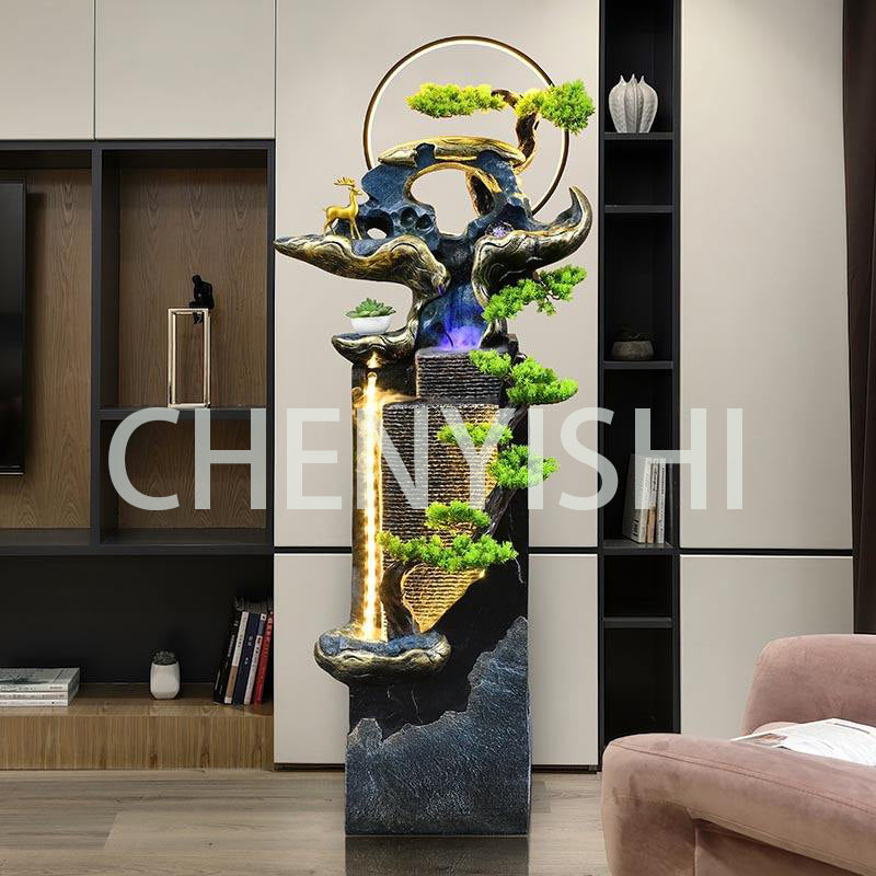 CHENYISHI New Chinese-style Hotel Villa Lobby Fortune-enhancing Ornaments Large Water Curtain Wall Flowing Water Fountain Entrance Decor